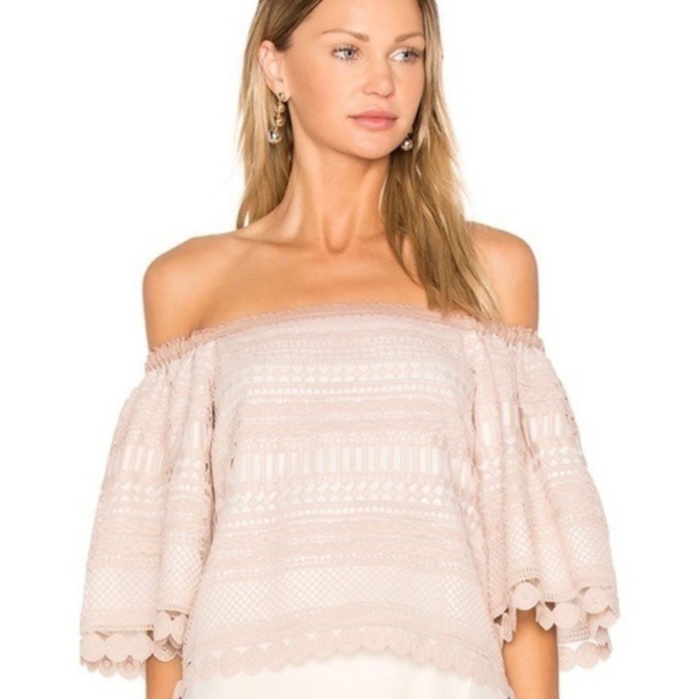 Revolve ALEXIS Finn Lace Off Shoulder Top Blouse Blush Pink Silk Lacey X-Small